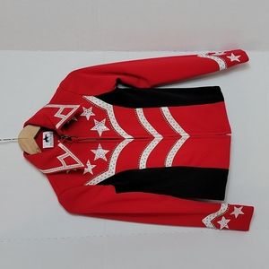 On The Rail Youth Black White Red Rhinestone Accent Equestrian  Coat, M